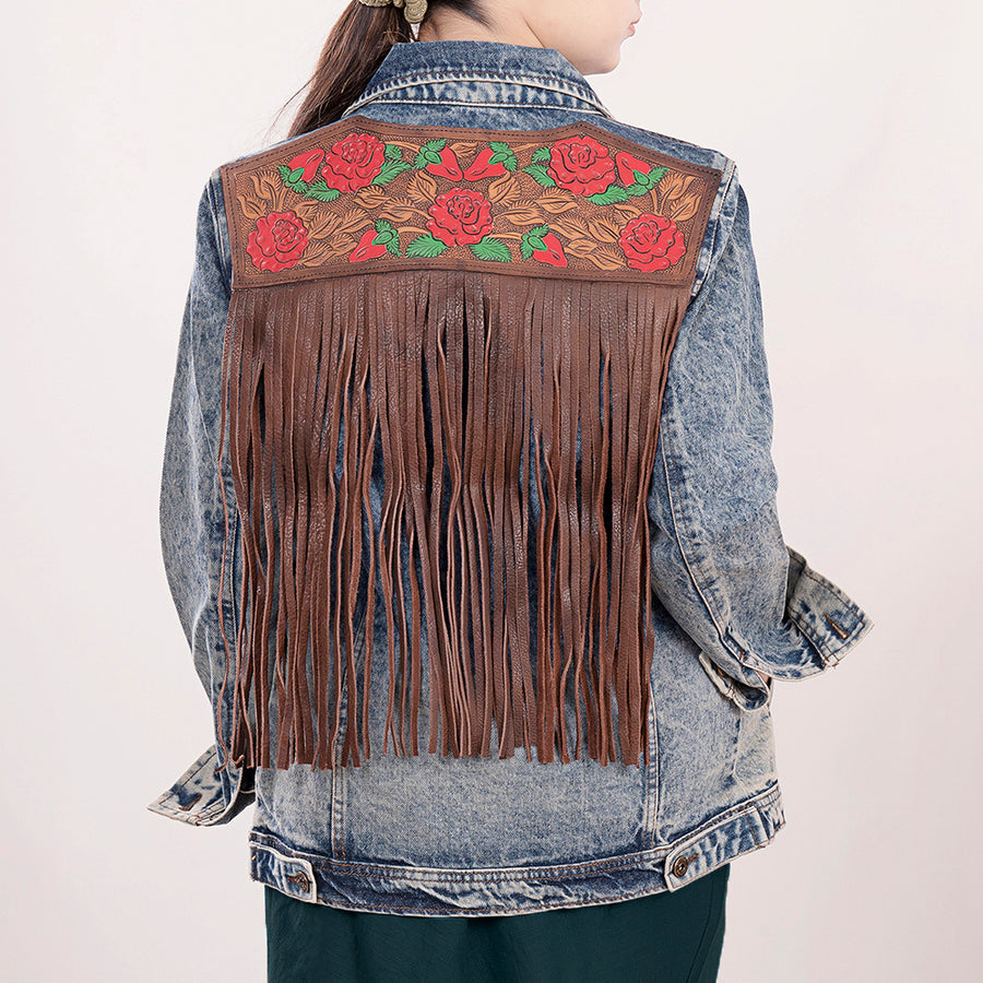 American Darling Genuine leather Hand tooled carved Women 100% cotton Denim jacket dress ladies girl | Shirt for