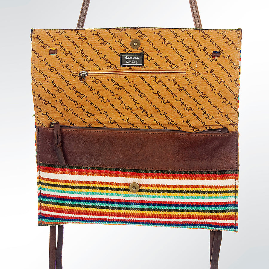 American Darling Cross body Bag Western Hand Tooled Genuine Leather Purse with Hand Woven Saddle Blanket Concho & Tassels