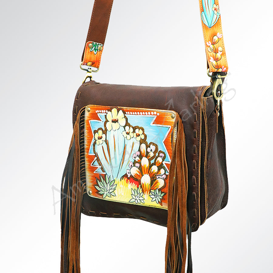 American Darling Hand Tooled Cross body Bag - Fringed Western Leather Purse - Uhorse