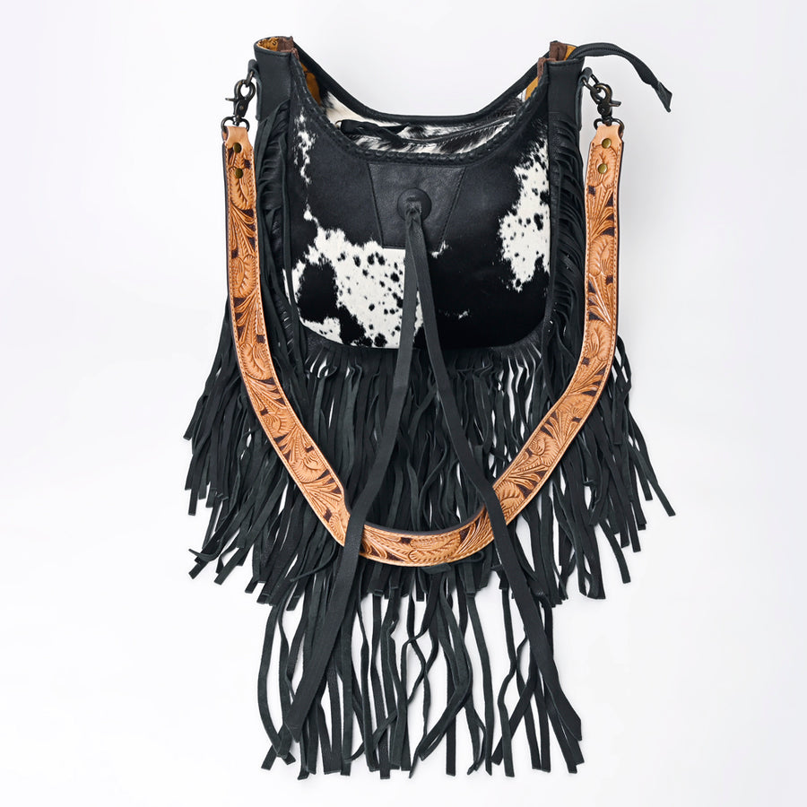 American Darling Hobo Bag Western Leather Hair-On Cowhide Purse with Fringes Hand Tooled Strap and YKK Zipper