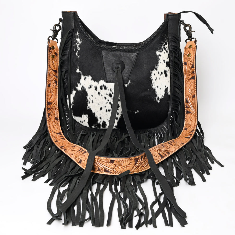 American Darling Hobo Bag Western Leather Hair-On Cowhide Purse with Fringes Hand Tooled Strap and YKK Zipper