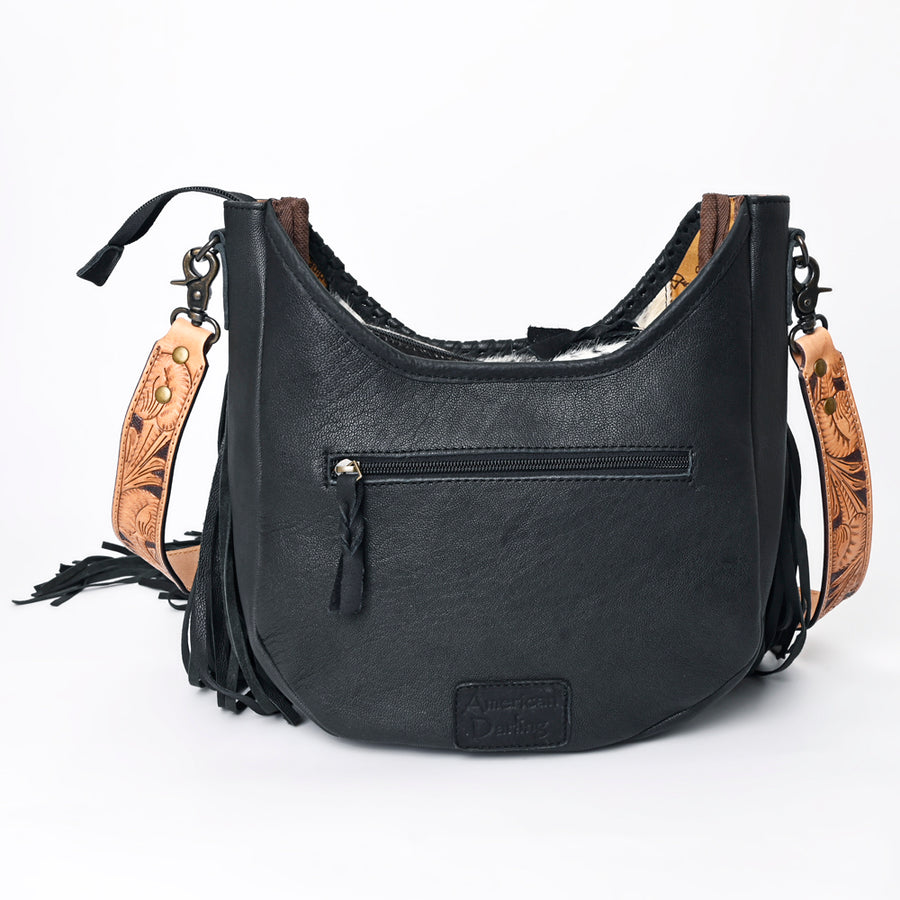 American Darling Hobo Bag Western Leather Hair-On Cowhide Purse with Fringes Hand Tooled Strap and YKK Zipper