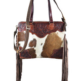 Messenger Hand Tooled Hair-On Genuine Leather women bag western handbag purse