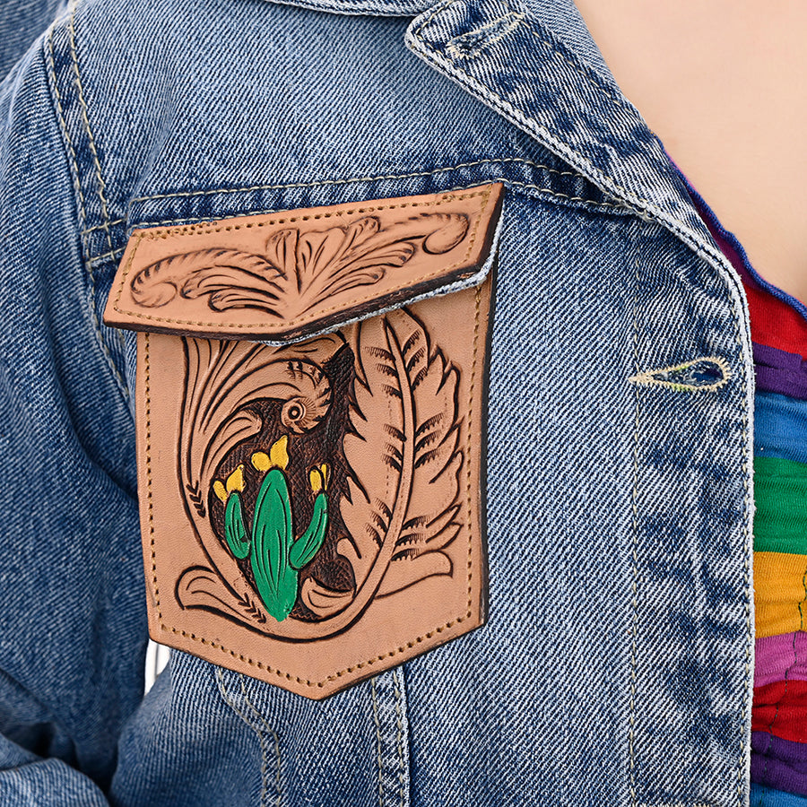 American Darling Genuine leather Hand tooled carved Women 100% cotton Denim jacket dress ladies girl | Shirt for