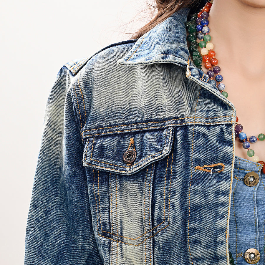 American Darling Genuine leather Hand tooled carved Women 100% cotton Denim jacket dress ladies girl | Shirt for