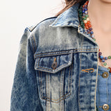ADJKT005 Genuine leather Hand tooled hand carved Women 100% cotton Denim jacket dress ladies girl