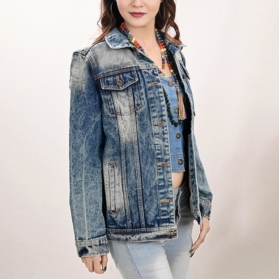 American Darling Genuine leather Hand tooled carved Women 100% cotton Denim jacket dress ladies girl | Shirt for