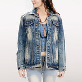ADJKT005 Genuine leather Hand tooled hand carved Women 100% cotton Denim jacket dress ladies girl