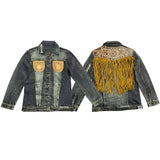 ADJKT616 Genuine leather Hand tooled hand carved Women 100% cotton Denim jacket  dress ladies girl