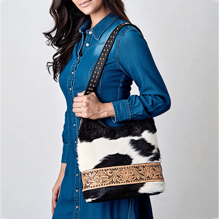 American Darling Handcrafted Cowhide Leather Hobo Bag with Tooled Floral Details - Western Luxe Fashion, Genuine Leather, Comfortable & Durable