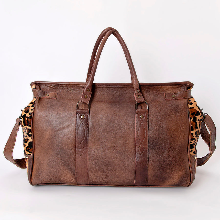 American Darling Duffel Bag Hand Tooled Floral Carved Hair-On Cowhide Genuine Vegetable Tanned Leather Travel Bag YKK Zipper