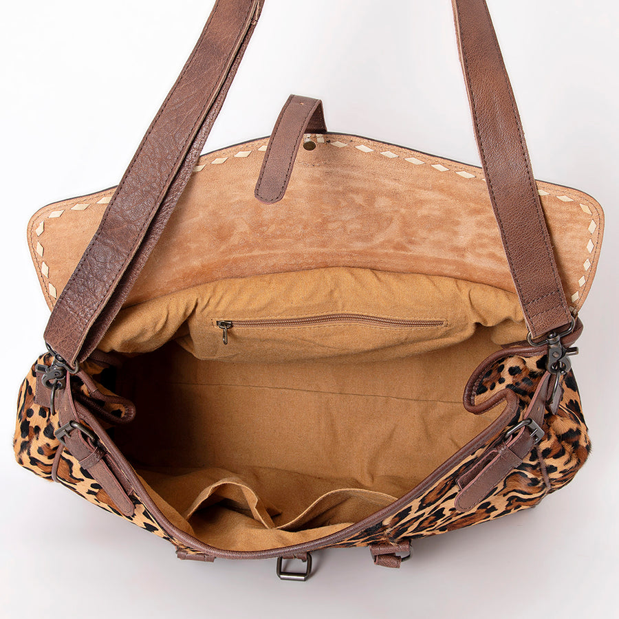 American Darling Duffel Bag Hand Tooled Floral Carved Hair-On Cowhide Genuine Vegetable Tanned Leather Travel Bag YKK Zipper