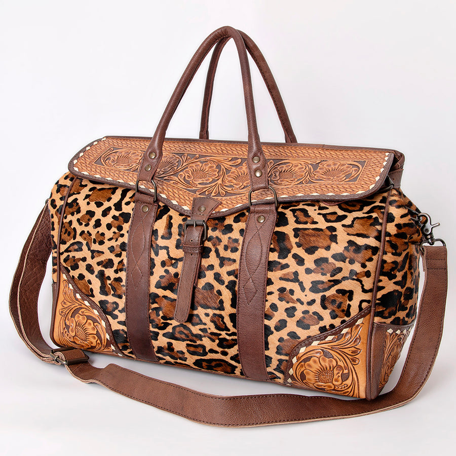 American Darling Hand Tooled Floral and Hair-On Cowhide Western Duffel Bag - Uhorse