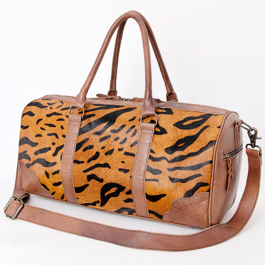 American Darling Handcrafted Western Leather Duffle Bag with Hair-On Cowhide and Detailing - Uhorse