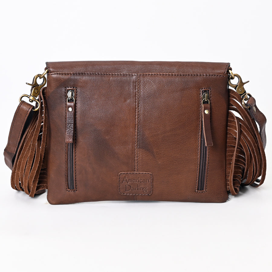 American Darling Genuine Leather Messenger Bag Women Hair-On Cowhide Floral Hand Tooled Crossbody Purse with Fringe YKK Zipper