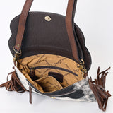 American Darling Genuine Leather Messenger Bag Women Hair-On Cowhide Floral Hand Tooled Crossbody Purse with Fringe YKK Zipper