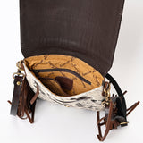 American Darling Genuine Leather Messenger Bag Women Hair-On Cowhide Hand Tooled Floral Buck Stitched Purse with Fringe