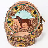 American Darling Genuine Leather Canteen Bag Women Hand Tooled Floral Carved Crossbody Purse Vegetable-Tanned Full Grain