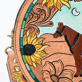 American Darling Genuine Leather Canteen Bag Women Hand Tooled Floral Carved Crossbody Purse Vegetable-Tanned Full Grain