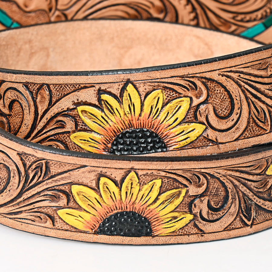 American Darling Genuine Leather Canteen Bag Women Hand Tooled Floral Carved Crossbody Purse Vegetable-Tanned Full Grain
