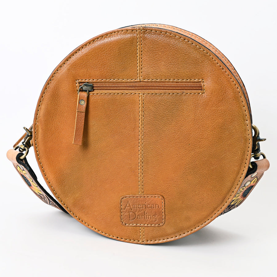 American Darling Genuine Leather Canteen Bag Women Hand Tooled Floral Carved Crossbody Purse Vegetable-Tanned Full Grain