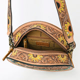 American Darling Genuine Leather Canteen Bag Women Hand Tooled Floral Carved Crossbody Purse Vegetable-Tanned Full Grain
