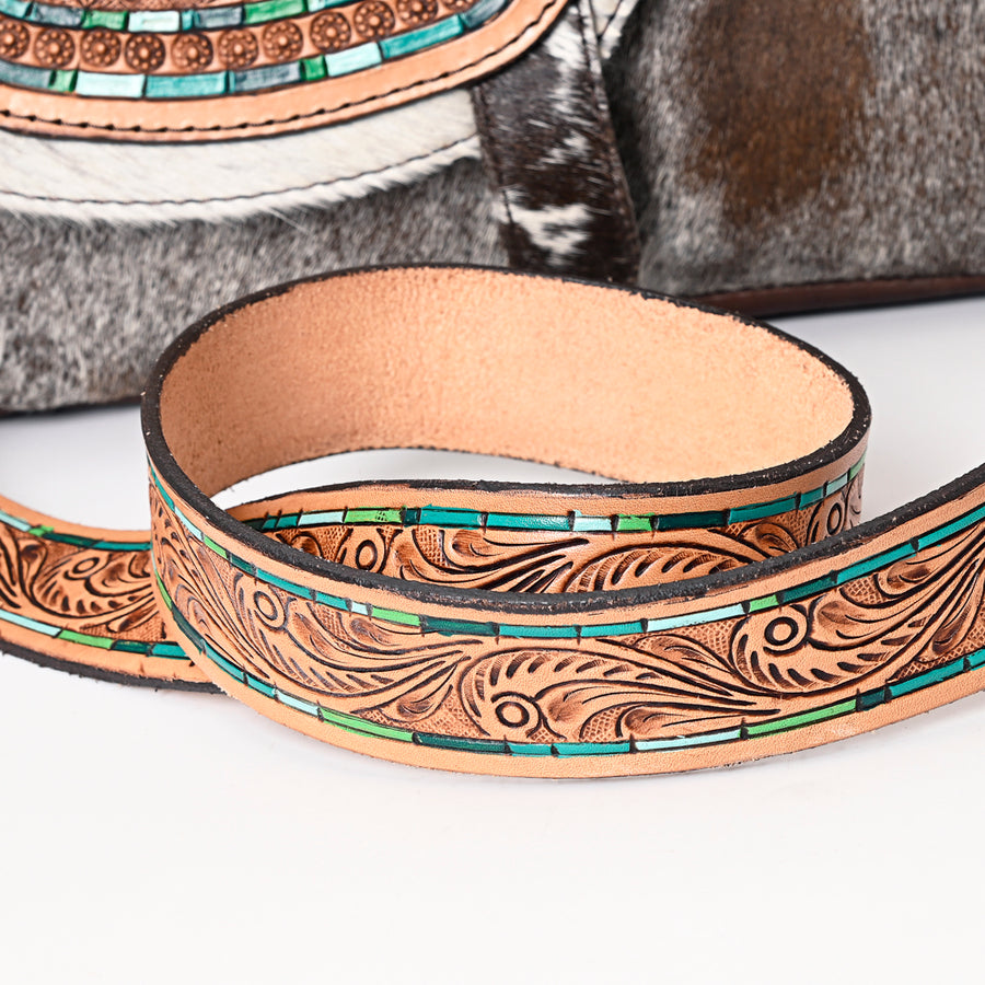 American Darling Genuine Leather Cross body Bag Women Hair-On Cowhide Floral Hand Tooled Purse with Fringe YKK Zipper
