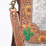 American Darling Genuine Leather Messenger Bag Women Hair-On Cowhide Floral Hand Tooled Purse with Fringe YKK Zipper