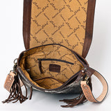 American Darling Genuine Leather Messenger Bag Women Hair-On Cowhide Floral Hand Tooled Purse with Fringe YKK Zipper