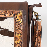 American Darling Genuine Leather Messenger Bag Women Hair-On Cowhide Floral Hand Tooled Purse YKK Zipper Full Grain