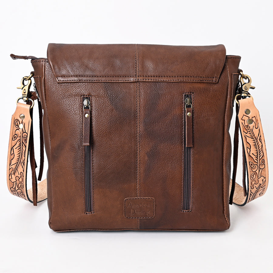American Darling Genuine Leather Messenger Bag Women Hair-On Cowhide Floral Hand Tooled Purse YKK Zipper Full Grain