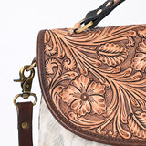 American Darling Genuine Leather Messenger Bag Women Hair-On Cowhide Floral Hand Tooled Purse YKK Zipper Full Grain