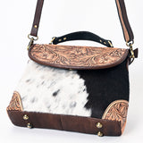 American Darling Genuine Leather Messenger Bag Women Hair-On Cowhide Floral Hand Tooled Purse YKK Zipper Full Grain