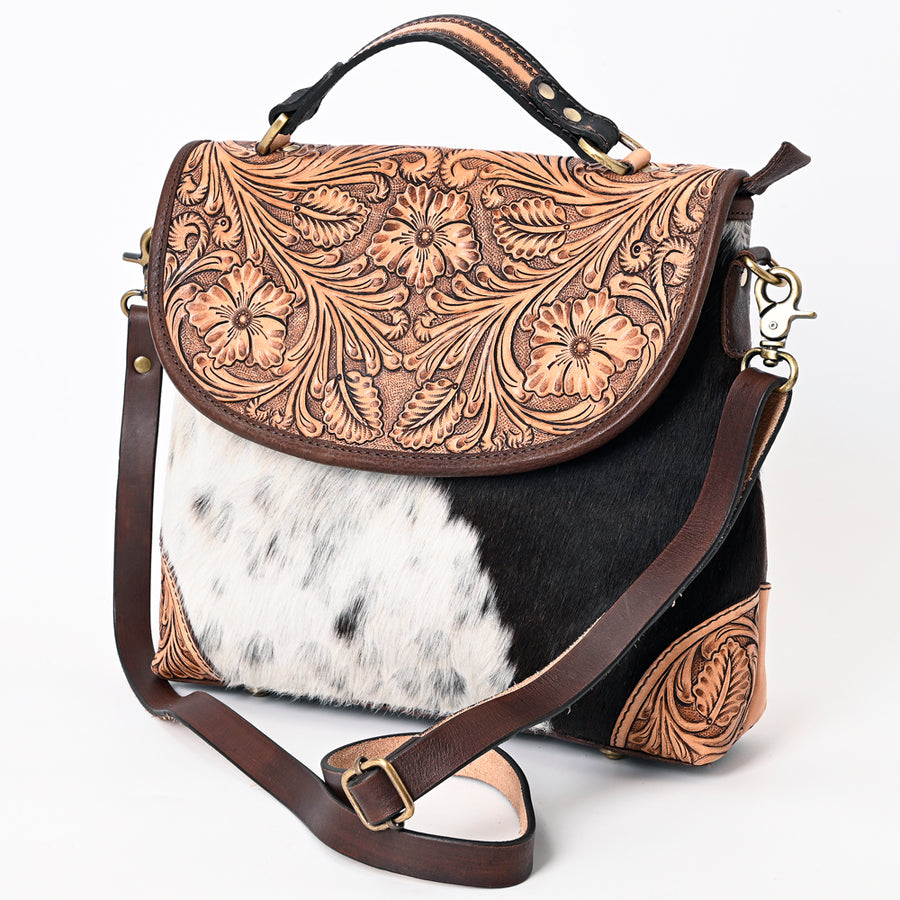 American Darling Hair-On Cowhide Hand Tooled Leather Messenger Bag - Uhorse