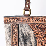 American Darling Genuine Leather Tote Bag Women Hair-On Cowhide Floral Hand Tooled Purse YKK Zipper Full Grain