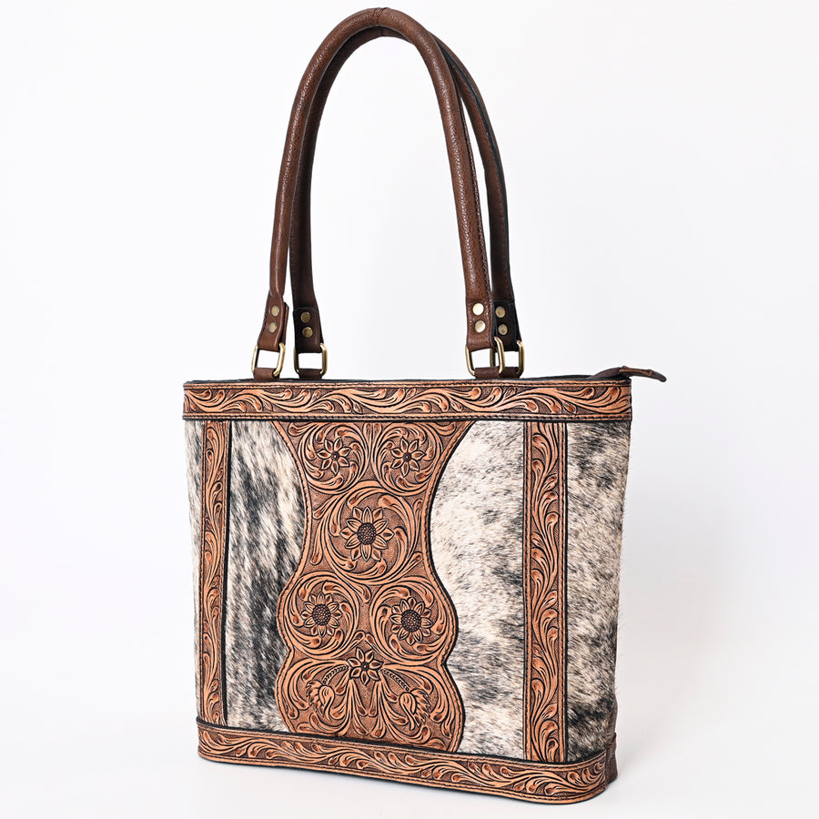 American Darling Hair-On Cowhide Hand Tooled Leather Tote Bag - Uhorse