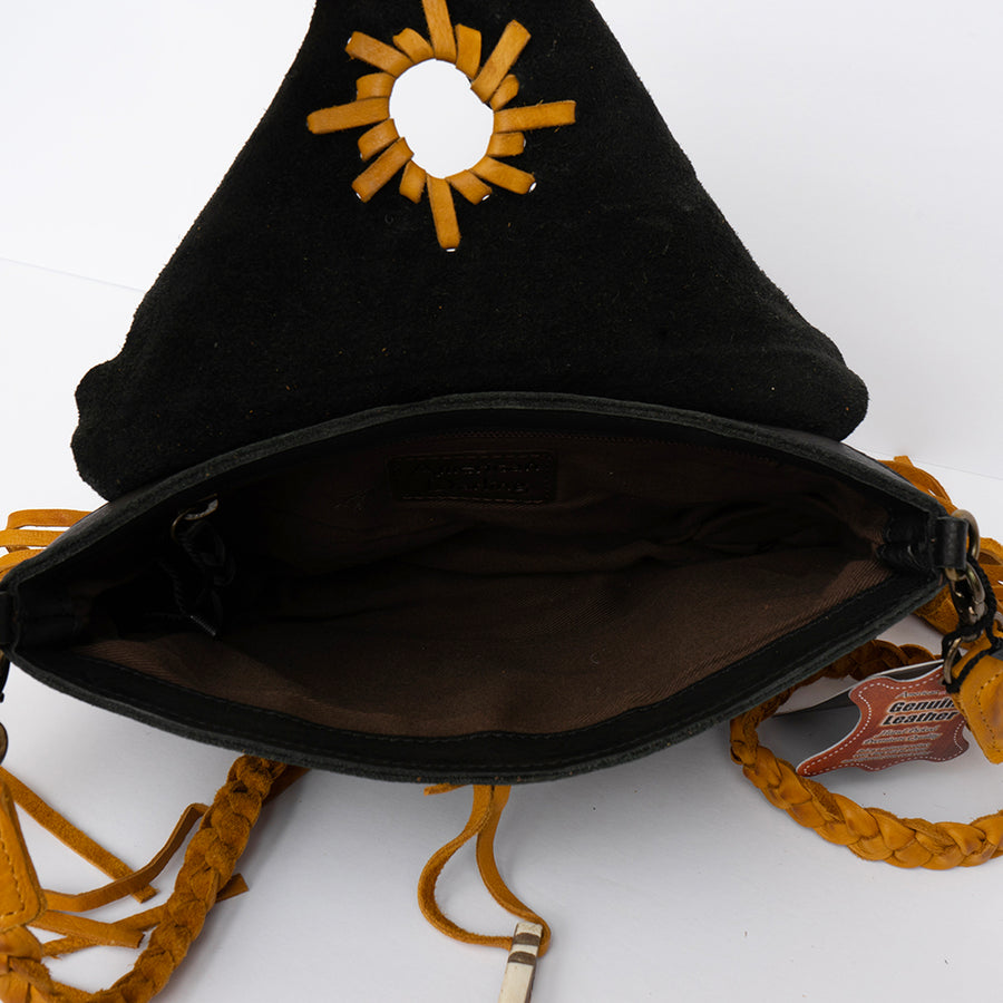 American Darling Cross body Bag Western Genuine Leather Handcrafted Purse with Fringes and Braided Strap