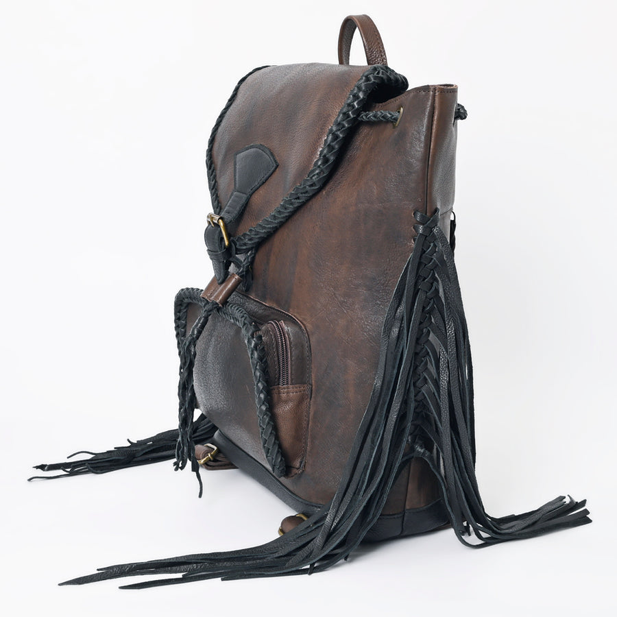 American Darling Backpack Western Genuine Leather Handcrafted Rucksack with Braided Detail and Drawstring Closure