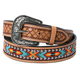 HILASON Western Genuine Leather Belt for Men Women Cowboy Cowgirl Handmade Unisex Full Grain Heavy Duty Tooled Beaded - 32" / Tan