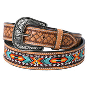 HILASON Western Leather Beaded Belt Handtooled men women unisex