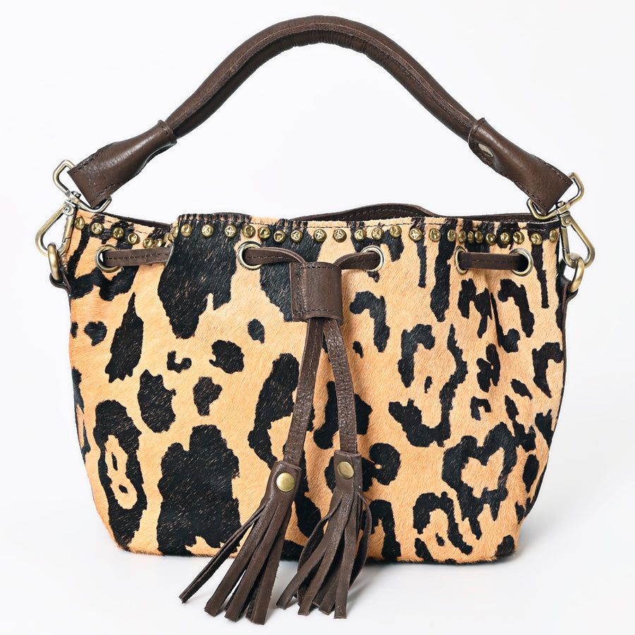 American Darling Bucket Bag, Genuine Vegetable Tanned Full Grain Leather, Rivetted Drawstring Purse, 6.5in X 11in X 4.5in