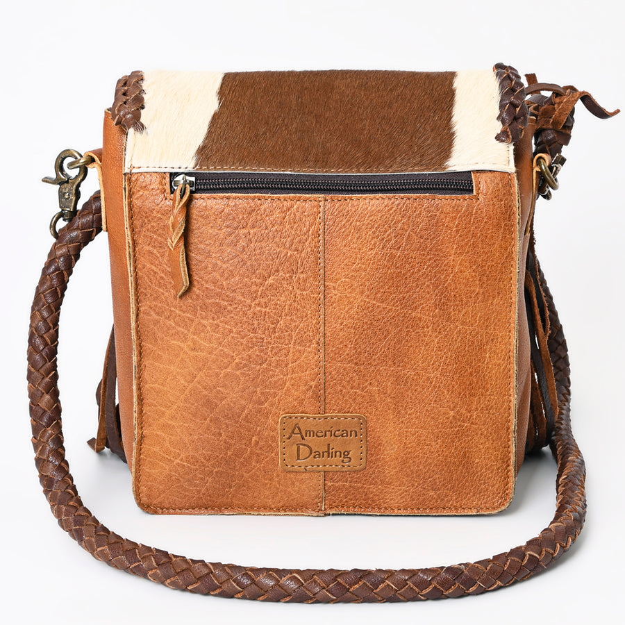 American Darling Messenger Bag Western Genuine Leather Handcrafted Purse with Fringes and Turquoise Stone