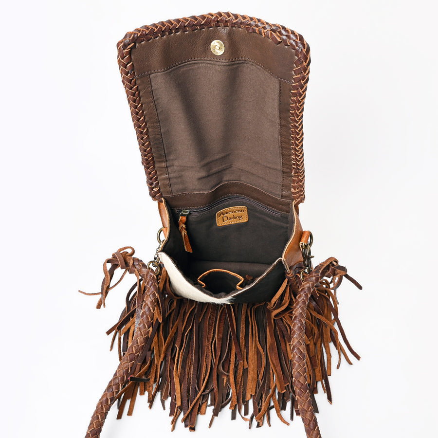 American Darling Messenger Bag Western Genuine Leather Handcrafted Purse with Fringes and Turquoise Stone
