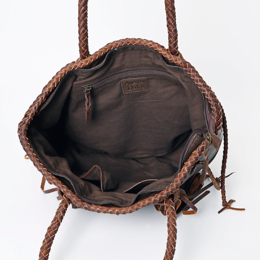 American Darling Tote Bag Western Genuine Leather Handcrafted Large Purse with Turquoise Stone, Fringes and YKK Zipper