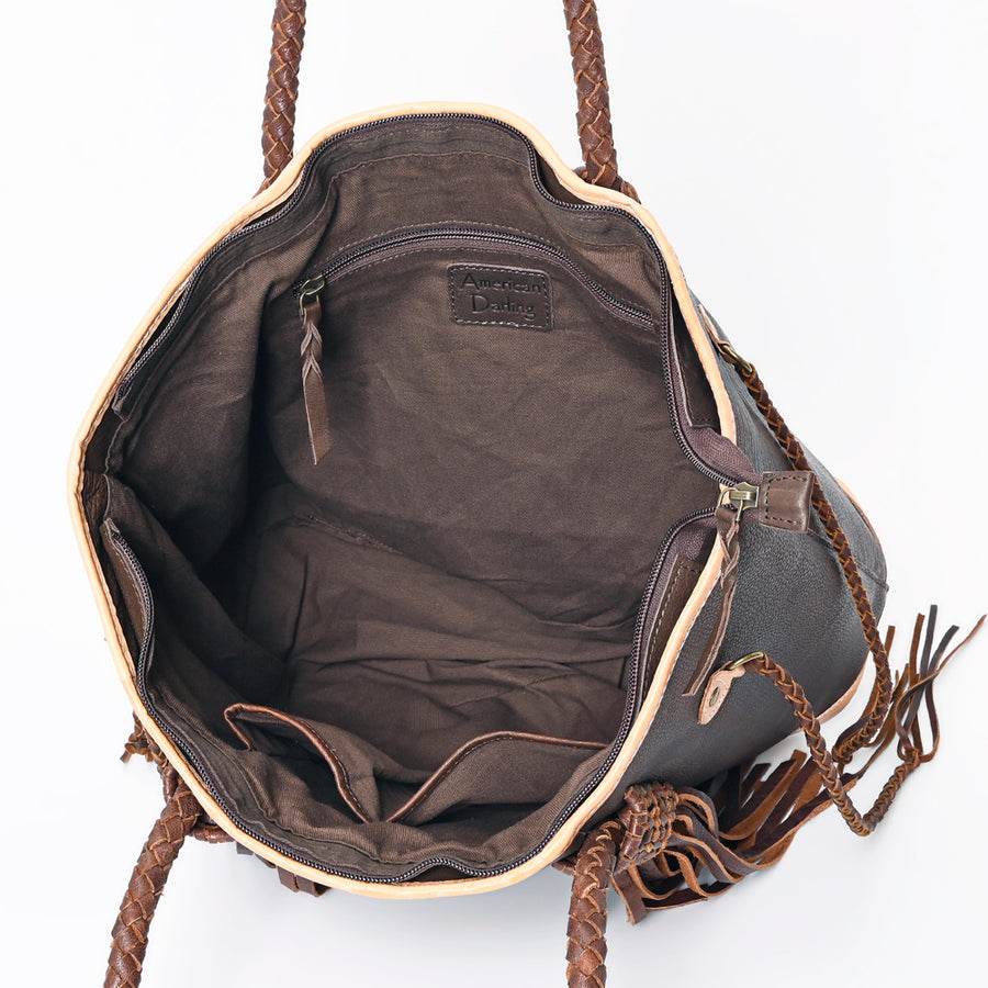 American Darling Tote Bag Western Genuine Leather Handcrafted Large Purse with Turquoise Stone, Fringes and YKK Zipper