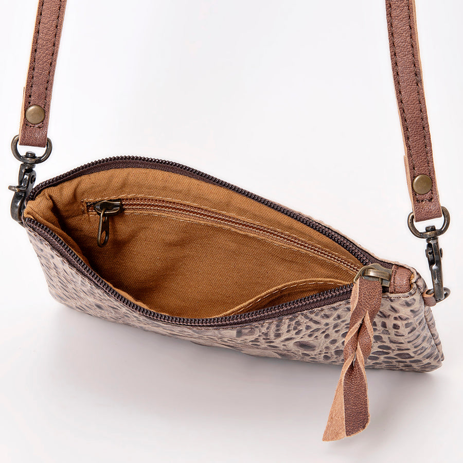American Darling Wallet Bag for Women, Crocodile Embossed Full Grain Leather Western Clutch with YKK Zipper & Wrist Strap