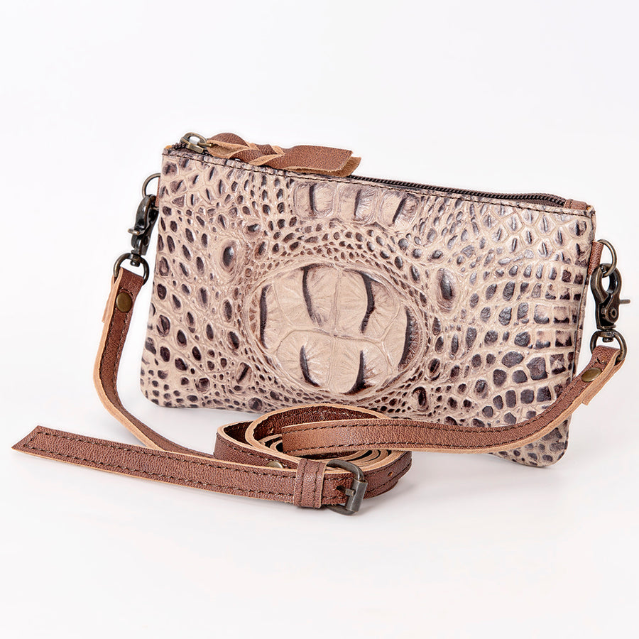 American Darling Western Leather Wallet Bag - Crocodile Embossed Handcrafted Purse - Uhorse