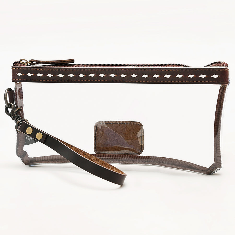American Darling Western Clear Bag with Genuine Leather Trim and Buck Stitch Detailing - Stadium Approved - Uhorse
