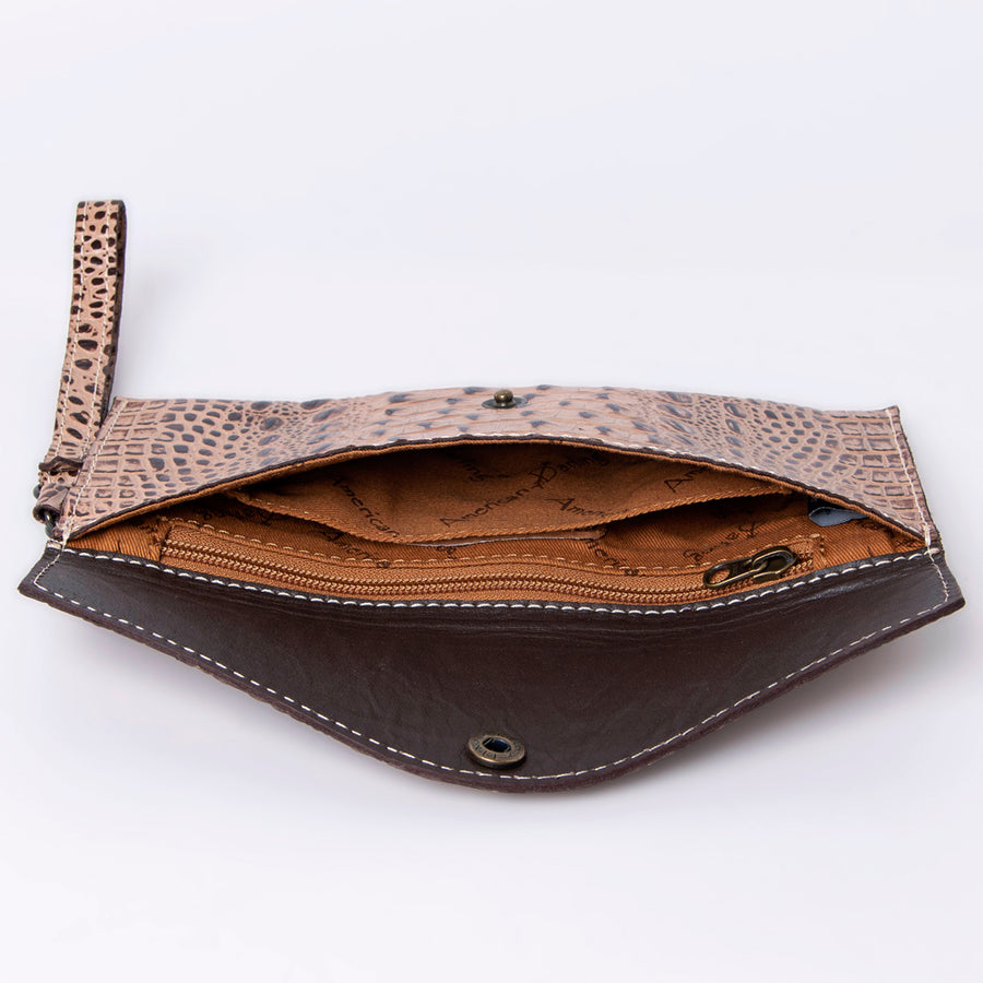 American Darling Western Leather Wallet, Crocodile Embossed Full Grain Genuine Leather, Eco-Friendly Handcrafted Pouch