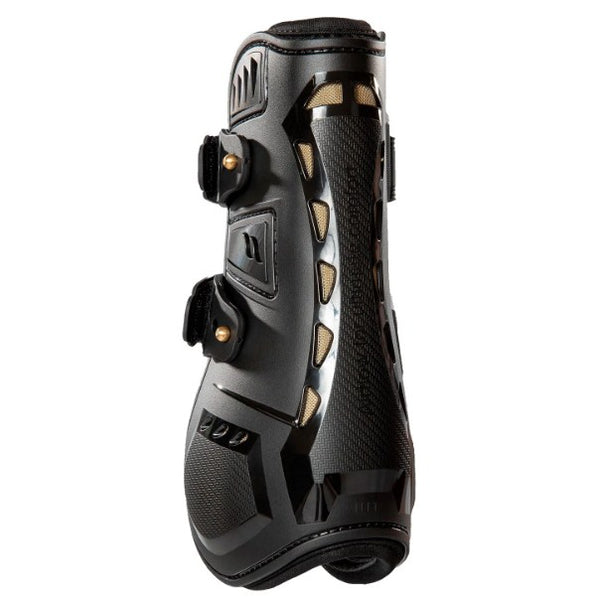 Black synthetic horse leg boot with gold hardware - Uhorse